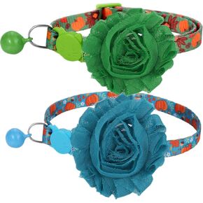 BoomBone Thanksgiving Cat Collar with Detachable Flowers,2 Pack Cute Kitten Collar Breakaway with Bell