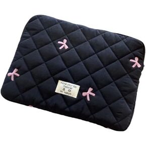 Cute Bow Tie Puffy Laptop Sleeve Coquette Carrying Laptop Bag Cover Y2K Preppy Tablet Liner Pouch Cottagecore Stuffs (13 inch,Black)