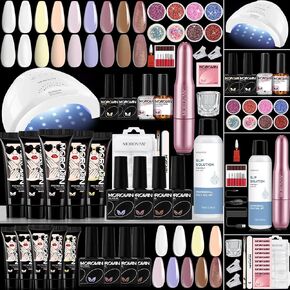 طقم أظافر جل من موروفان مع مصباح أظافر LED بقدرة 48 وات 8 قطع مع محلول لامع للانزلاق ومجفف أظافر وطلاء تمهيدي لتمديد الأظافر لأظافر مجموعات مستلزمات فن الأظافر مع كل شيء (أبيض بني يلمع مع ملمعات) in Kuwait