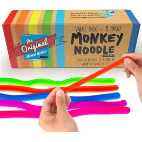 Impresa - 5 Pack Original Stretchy Fidget Sensory Toys for Kids and Adults - Monkey Noodles - Stretches from 12 Inches to 8 Feet (BPA/Phthalate/Latex-Free)