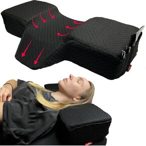 XOLLOZ Pillow For Eyelash Extensions - Curved Memory Foam Lash Bed Pillow With Neck And Back Support, Perfect Pillow For Eyelash Extensions, Two Pockets For Tools On The Sides Of Pillow - Black