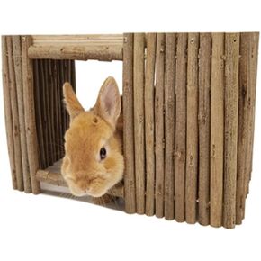 Large Wooden Rabbit Nest Bunny House and Hideouts Small Animal Play Hideaway Hut for Indoor Adult Rabbit Guinea Pig Chinchilla Habitat (Rectangle)