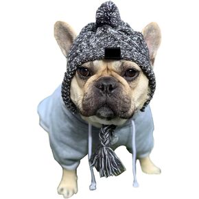 HDKUW Dog Winter Hat with Ear Holes, Pet Hat Knitted Windproof Cap for French Bulldog Small Medium Dog (S)