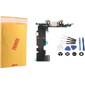 (md0410) Replacement Part Compatible for iPhone 8 Plus White - Silver Charging Port Charge Dock Connector Charger mic Flex Ribbon Cable with Tools Kit