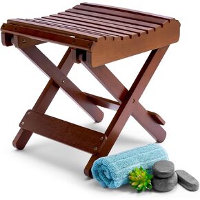 Sorbus Bamboo Folding Step Stool Bench - for Shaving, Shower Foot Rest, Bath Chair - Great for Bathroom, Spa, Sauna, Wooden Seat, Fully Assembled - 11.75" D x 12.25" W x 13.75" H