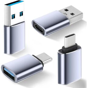 USB to USB C Adapter 4 Pack, 2*Type C Female to A Male Charger Converter & 2*USB C Male to USB 3.0 Female for Apple Watch iPhone 15 Pro Max 14 13 12,AirPods Ultra 8 9 Samsung, OTG Adapt USB to USB C