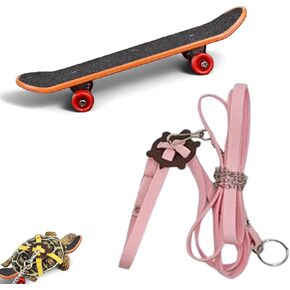 Adjustable Tortoise Leash and Funny Skateboard Set, Training Harness and Mini Skateboard for Turtle Dragon Bearded Lizard Small Pets, Pet Tortoise Toys, Accessories for Tortoises (Large)