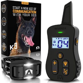 INVIROX Dog Shock Collar [Ultra K9] 124 Training Levels, 4 Powerful Modes with Night-Light and ¾ Mile Range 100% Safe Dog Training Collar for Large Dogs IP67 Waterproof