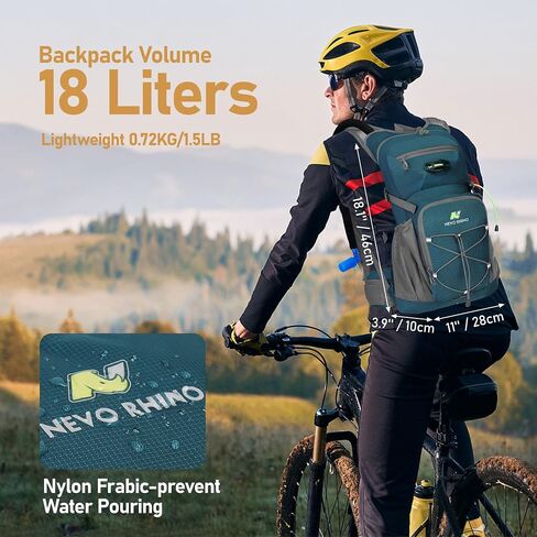 N NEVO RHINO Hydration Backpack, 18L Hiking Backpack with 3L Water Bladder | Multipurpose Water Backpack High Flow Bite, Insulated Hydration Pack Ideal for Hiking and Cycling in Kuwait