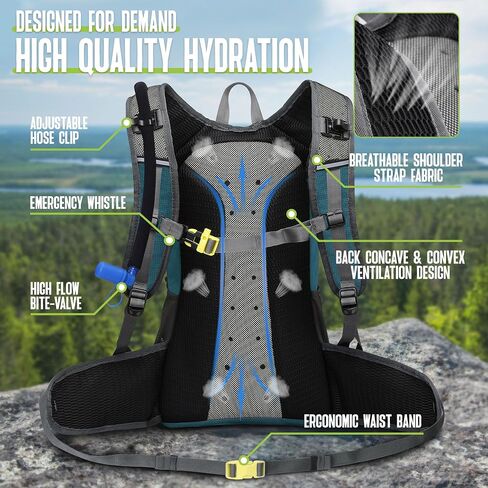 N NEVO RHINO Hydration Backpack, 18L Hiking Backpack with 3L Water Bladder | Multipurpose Water Backpack High Flow Bite, Insulated Hydration Pack Ideal for Hiking and Cycling in Kuwait