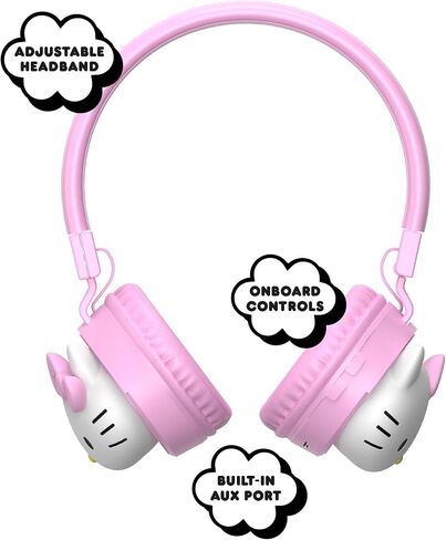 Hello Kitty 2-in-1 Wireless Bluetooth Headphones with Wired Earbuds - Foldable, Adjustable & Padded Headband, Onboard Controls, Squishy Ear Cups, Aux Cable Connectivity, Handsfree Calling in Saudi Arabia