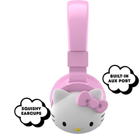 Hello Kitty 2-in-1 Wireless Bluetooth Headphones with Wired Earbuds - Foldable, Adjustable & Padded Headband, Onboard Controls, Squishy Ear Cups, Aux Cable Connectivity, Handsfree Calling in Saudi Arabia
