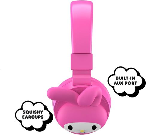 Hello Kitty 2-in-1 Wireless Bluetooth Headphones with Wired Earbuds - Foldable, Adjustable & Padded Headband, Onboard Controls, Squishy Ear Cups, Aux Cable Connectivity, Handsfree Calling in Saudi Arabia