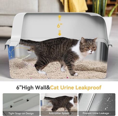 YITAHOME Stainless Steel Cat Litter Box with Lid and Scoop, Extra Large Enclosed Metal Litter Box for Large Cats with Non-Slip Bottom, Odorless, Anti-Leakage, Non-Sticky(23.6" x 15.7" x 12") in Saudi Arabia