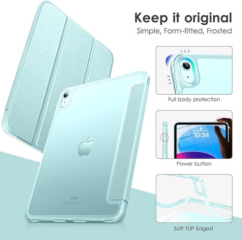 VIKESI for iPad 10th Generation Case 10.9 inch Released in 2022, Matte Slim Hard Back, Soft TPU Frame, Auto Sleep/Wake Cover for iPad 10 Gen - Sky Blue in Saudi Arabia