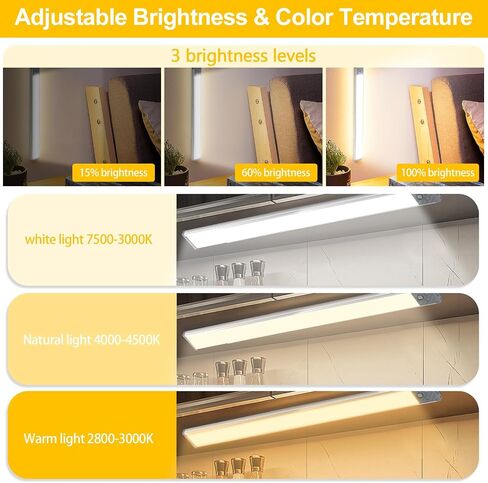 Under Cabinet Lights,65 LED Under Cabinet Lighting,3 Color & Brightness Wireless Motion Sensor Light,USB-C Rechargeable Under Counter Lights for Kitchen, Hallway, Stair(Silver,1Pack) in Saudi Arabia