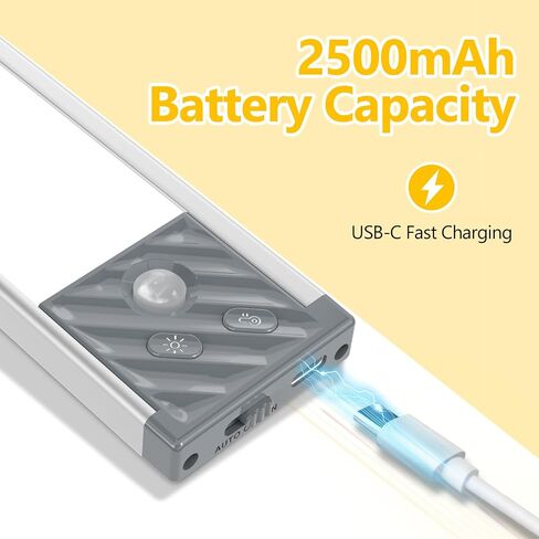 Under Cabinet Lights,65 LED Under Cabinet Lighting,3 Color & Brightness Wireless Motion Sensor Light,USB-C Rechargeable Under Counter Lights for Kitchen, Hallway, Stair(Silver,1Pack) in Saudi Arabia