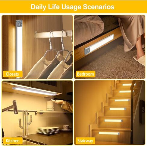 Under Cabinet Lights,65 LED Under Cabinet Lighting,3 Color & Brightness Wireless Motion Sensor Light,USB-C Rechargeable Under Counter Lights for Kitchen, Hallway, Stair(Silver,1Pack) in Saudi Arabia
