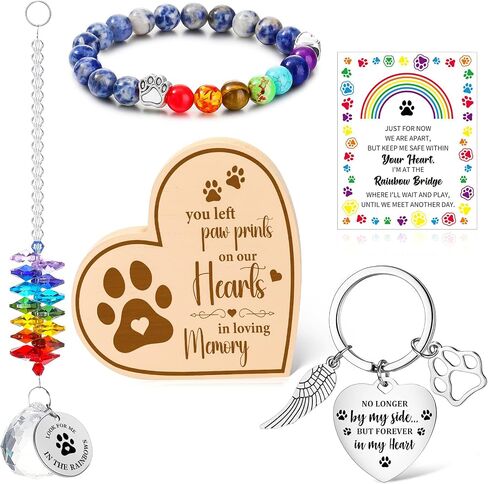 Tondiamo 5 Pieces Pet Memorial Gifts Set Rainbow Dog Memorial Gifts Bracelet Heart Shaped Dog Sympathy Gifts for Loss of Dog Cat Remembrance Bereavement Gifts, Dog Loss Keychain Poem Card in Saudi Arabia