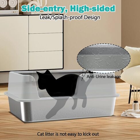 Stainless Steel Cat Litter Box with High Sides and Metal Litter Scoop,19.55x13.55x8.5 Inch Metal Litter Box for Indoor Cats and Kittens, Never Absorbs Odor, Stains or Rusts, Anti-Leakage in Saudi Arabia