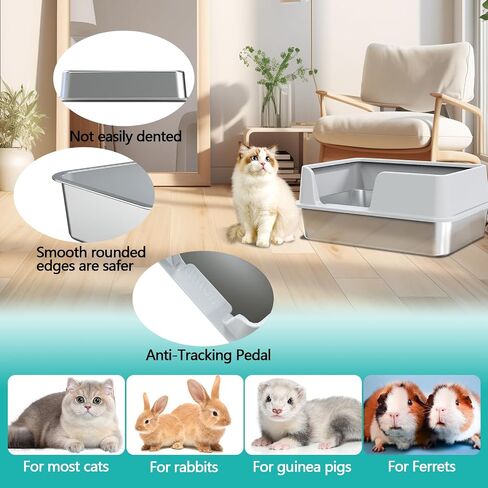 Stainless Steel Cat Litter Box with High Sides and Metal Litter Scoop,19.55x13.55x8.5 Inch Metal Litter Box for Indoor Cats and Kittens, Never Absorbs Odor, Stains or Rusts, Anti-Leakage in Saudi Arabia