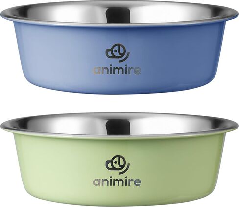Stainless Steel Metal Dog Bowl Set of 2, Animire Nonslip Dog Water and Food Bowl, Easy to Clean, Each Holds 3.8 Cup in Saudi Arabia