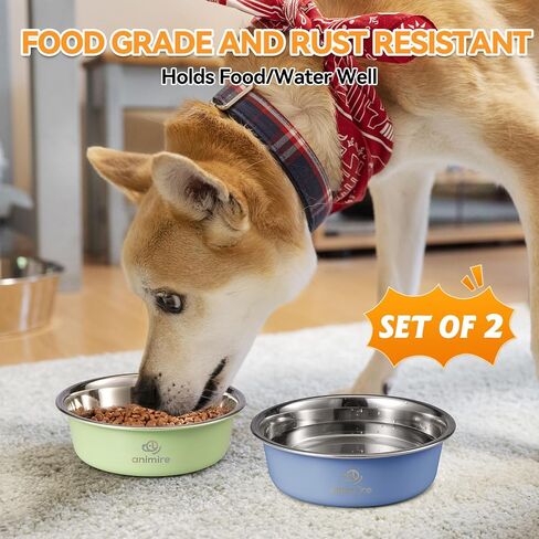 Stainless Steel Metal Dog Bowl Set of 2, Animire Nonslip Dog Water and Food Bowl, Easy to Clean, Each Holds 3.8 Cup in Saudi Arabia