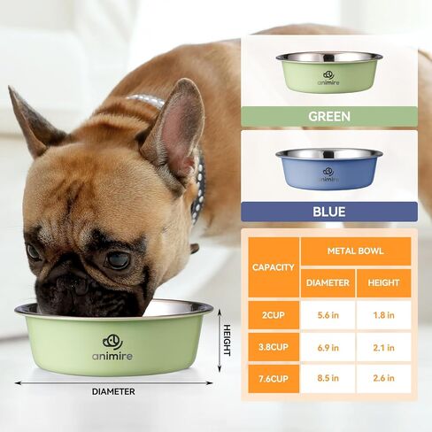 Stainless Steel Metal Dog Bowl Set of 2, Animire Nonslip Dog Water and Food Bowl, Easy to Clean, Each Holds 3.8 Cup in Saudi Arabia