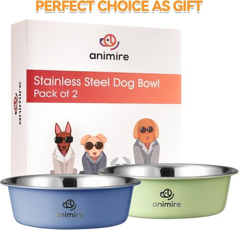 Stainless Steel Metal Dog Bowl Set of 2, Animire Nonslip Dog Water and Food Bowl, Easy to Clean, Each Holds 3.8 Cup in Saudi Arabia