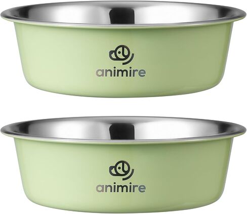 Stainless Steel Metal Dog Bowl Set of 2, Animire Nonslip Dog Water and Food Bowl, Easy to Clean, Each Holds 3.8 Cup in Saudi Arabia