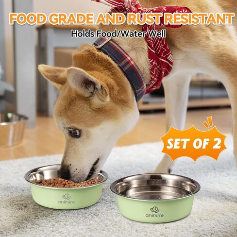 Stainless Steel Metal Dog Bowl Set of 2, Animire Nonslip Dog Water and Food Bowl, Easy to Clean, Each Holds 3.8 Cup in Saudi Arabia