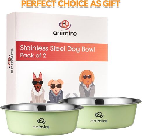 Stainless Steel Metal Dog Bowl Set of 2, Animire Nonslip Dog Water and Food Bowl, Easy to Clean, Each Holds 3.8 Cup in Saudi Arabia