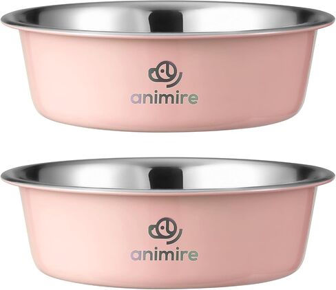 Stainless Steel Metal Dog Bowl Set of 2, Animire Nonslip Dog Water and Food Bowl, Easy to Clean, Each Holds 3.8 Cup in Saudi Arabia