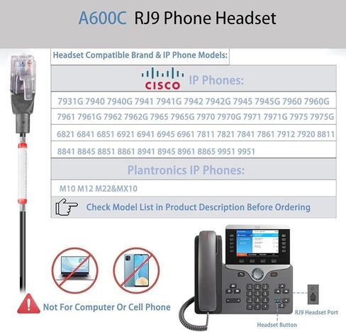 سماعة هاتف Arama Cisco مع خاصية إلغاء الضوضاء، سماعة رأس كتم الصوت متوافقة مع Cisco IP-7821 7841 7942G 7931G 7940 7941G 7945G 7960 7961G 7962G 7965G 7975G 8811 8841 8861 9951 in Saudi Arabia