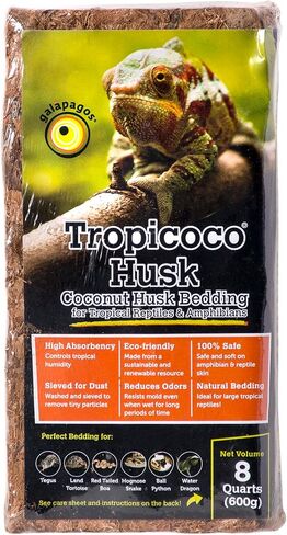 Galápagos (05020) فراش Tropicoco® Husk للزواحف والبرمائيات ومرابي حيوانات عالي الامتصاص وصديق للبيئة وخالي من الغبار مثالي لتنينات الماء والسلاحف والثعابين والمزيد، طوب مضغوط 8QT in Saudi Arabia