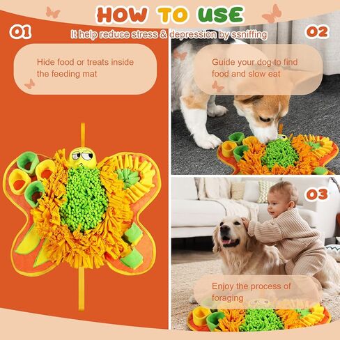 بساط الشم NPET FM10، بساط الشم التفاعلي للكلاب التي تأكل ببطء وتبقي مشغولة، ألعاب حفر الكلاب القابلة للتعديل تشجع مهارات البحث عن الطعام الطبيعية والتحفيز العقلي (شكل فراشة، 16 * 20 بوصة) in Kuwait