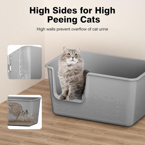 Cat Litter Box with High Sided,24.8" Lx11.4 Wx13.0 H,Extra Large Cat Litter Box for Big Cats,XL Jumbo Kitty Litter Box for Indoor Cats,Tool-Free Assembly (Grey) in Kuwait