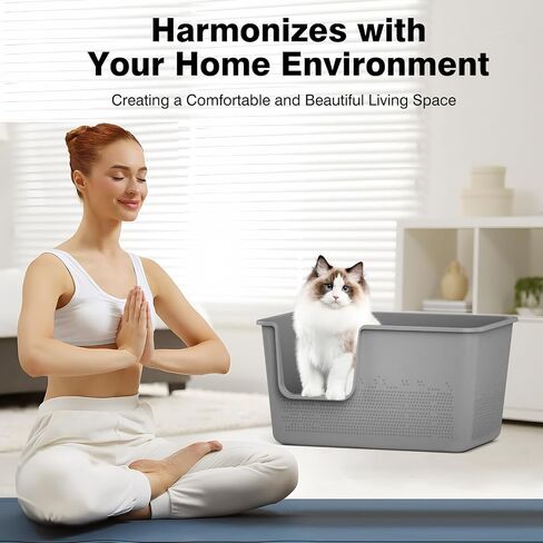 Cat Litter Box with High Sided,24.8" Lx11.4 Wx13.0 H,Extra Large Cat Litter Box for Big Cats,XL Jumbo Kitty Litter Box for Indoor Cats,Tool-Free Assembly (Grey) in Kuwait