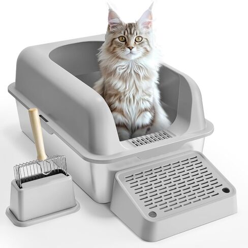 VEVOR Stainless Steel Cat Litter Box with Lid, XL Extra Large Enclosed Cat Litter Box for Big Cats, High Sides Metal Litter Box, Anti Leakage,Odor-Free & Easy Cleaning,Include Scoop & Foot Board in Saudi Arabia