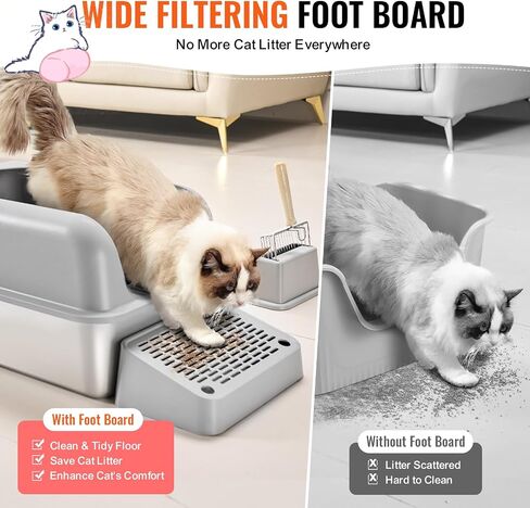 VEVOR Stainless Steel Cat Litter Box with Lid, XL Extra Large Enclosed Cat Litter Box for Big Cats, High Sides Metal Litter Box, Anti Leakage,Odor-Free & Easy Cleaning,Include Scoop & Foot Board in Saudi Arabia