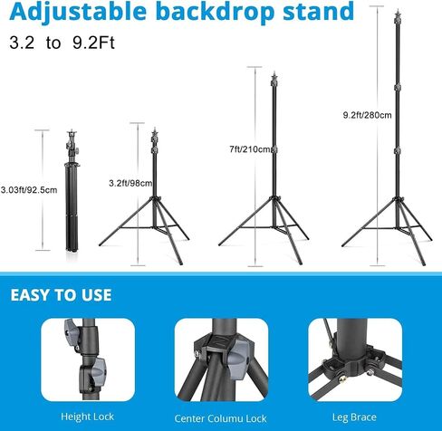 YELANGU Photo Backdrop Stand Kit for Parties: Adjustable, Heavy Duty Backdrop Stand, 8x10ft Photography Backdrop Stand with Banner Stand, Includes 6 Clamps, 2 Sandbags, Portable Bag, Aluminum Alloy in Saudi Arabia