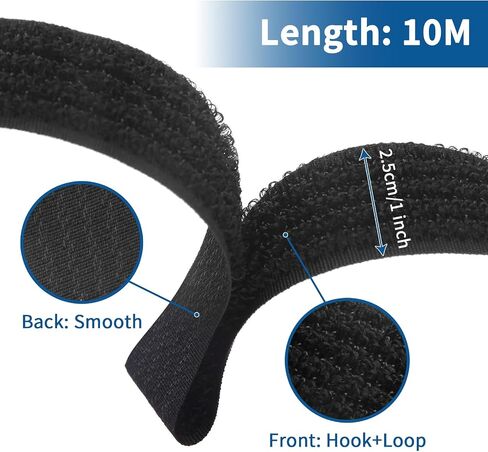 16Ft x 1In Adjustable Cable Straps with 25 Buckles and 1 scissors, Black nylon Fastening Cable Ties for Securing, Reusable Hook and Loop Straps for Storage, Cord Organiser (BLACK, 1in x 16ft) in Saudi Arabia
