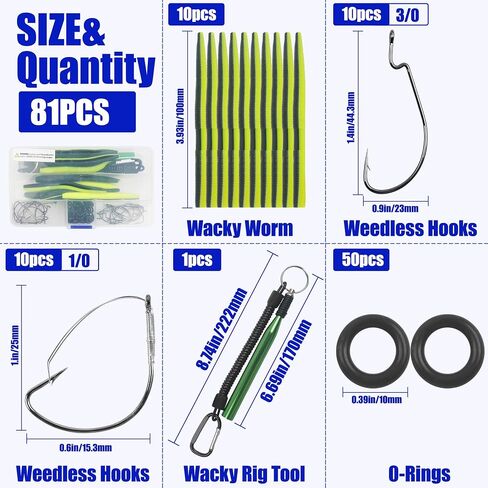 Wacky Worm Tool Wacky O-Rings,Wacky Worm Rig Kit for Plastic Rubber Worm Baits Weedless Fishing Hooks for Bass Fishing Wacky Rigging Tool with Lanyard/Clip in Kuwait