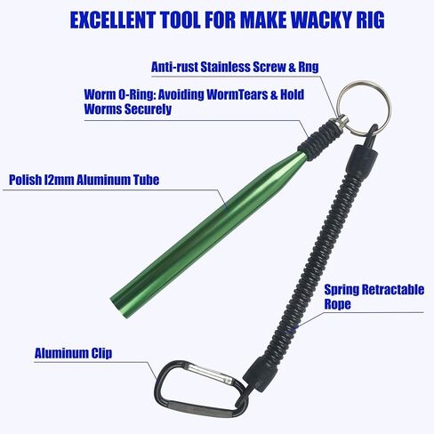 Wacky Worm Tool Wacky O-Rings,Wacky Worm Rig Kit for Plastic Rubber Worm Baits Weedless Fishing Hooks for Bass Fishing Wacky Rigging Tool with Lanyard/Clip in Kuwait