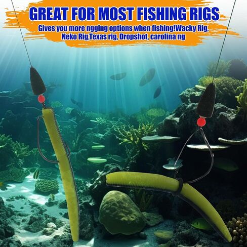 Wacky Worm Tool Wacky O-Rings,Wacky Worm Rig Kit for Plastic Rubber Worm Baits Weedless Fishing Hooks for Bass Fishing Wacky Rigging Tool with Lanyard/Clip in Kuwait