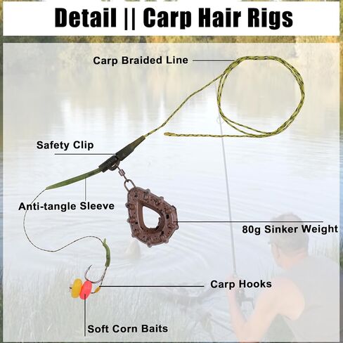 FUSIGO Carp Fishing Rig Kit Hair Carp Fishing Accessories Set Carp Flat Pear Sinker with Rolling Quick Change Swivels for Carp Bass Carp Tackle Rigs Set Carp Hook Carp Sinker Corn in Saudi Arabia