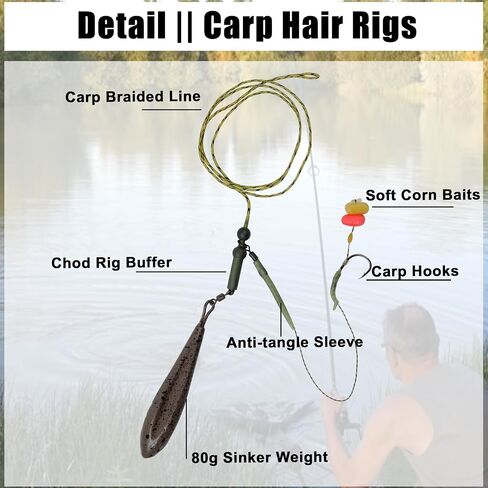 FUSIGO Carp Fishing Rig Kit Hair Carp Fishing Accessories Set Carp Flat Pear Sinker with Rolling Quick Change Swivels for Carp Bass Carp Tackle Rigs Set Carp Hook Carp Sinker Corn in Saudi Arabia