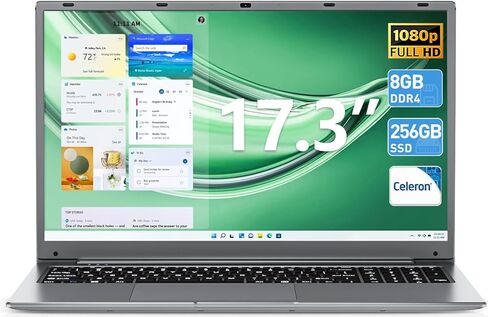 Laptop, 17.3 inch Laptops, 8GB RAM 256GB ROM, Celeron Quad-core Processor(up to 2.6 GHz), Dual Band 5G WiFi, 8000mAh Battery, 2 * USB 3.2, BT4.2, Type-C, 512GB Expansion, Gray in Saudi Arabia