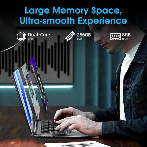 Laptop, 17.3 inch Laptops, 8GB RAM 256GB ROM, Celeron Quad-core Processor(up to 2.6 GHz), Dual Band 5G WiFi, 8000mAh Battery, 2 * USB 3.2, BT4.2, Type-C, 512GB Expansion, Gray in Saudi Arabia