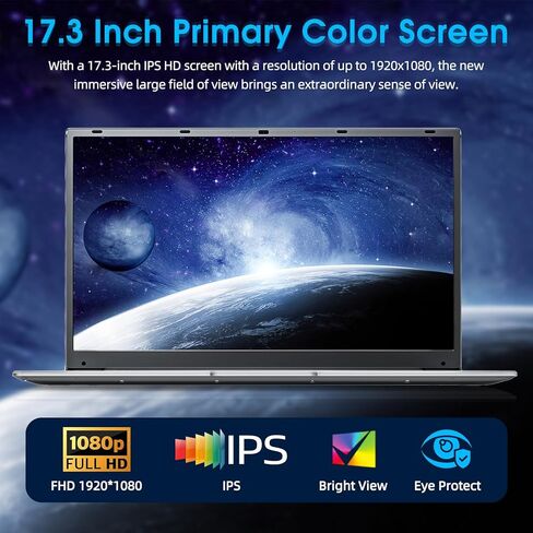 Laptop, 17.3 inch Laptops, 8GB RAM 256GB ROM, Celeron Quad-core Processor(up to 2.6 GHz), Dual Band 5G WiFi, 8000mAh Battery, 2 * USB 3.2, BT4.2, Type-C, 512GB Expansion, Gray in Saudi Arabia